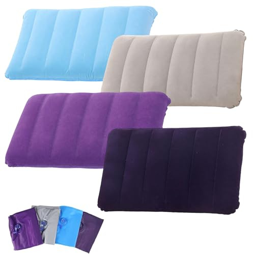 GZXUEHU 4 Pezzi Cuscino Gonfiabile da Viaggio, Cuscinetto Gonfiabile mare, Velluto Floccato, Comodo e Leggero, Adatto per Spiaggia, il Campeggio, i Viaggi