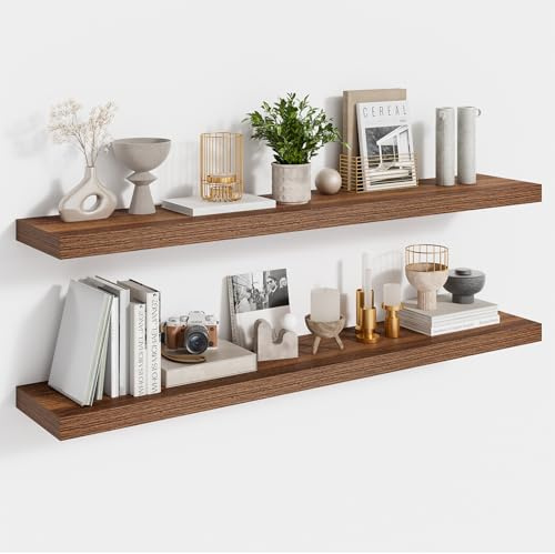 Feihorrm svävande hylla, set om 2, vägghylla valnöt, 90 cm hylla, hylla vägg | Hyllvägg med osynliga fästen, vägghylla i trä för kontor, badrum, sovrum, kök och vardagsrum