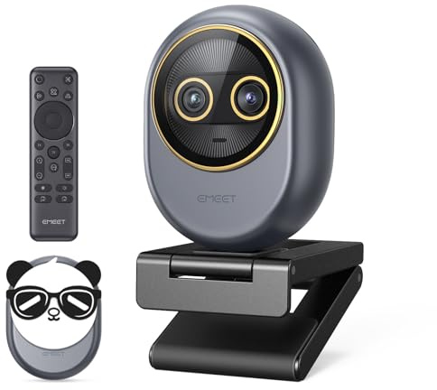 EMEET Piko Webcam 4K per Streaming a Doppia Obiettivo, Telecamera Grandangolare e Teleobiettivo, Zoom Ibrido 11X, Autofocus 0,2s, Telecomando, 3 Microfoni, Copertura Privacy Panda, USB C per Lavoro