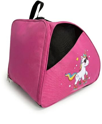 DOJA Barcelona Borsa per Pattini a Rotelle per Bambini - Rosa con Stampa Unicorno - Regolabile e Imbottita, Borsa Pattini in Linea, Protezioni in Tessuto Robusto, Borsone Pattinaggio Artistico
