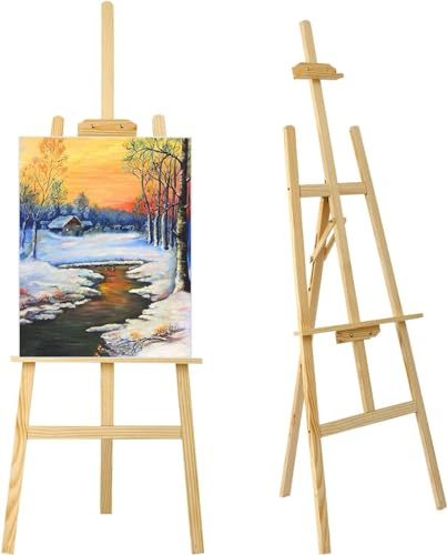 Trintion Chevalet de Peinture en Bois 150 cm, Trépied Pliable et Réglable, Support de Toile Stable pour Peinture Acrylique Huile Aquarelle, Chevalet d’Atelier pour Artistes Enfants Adultes