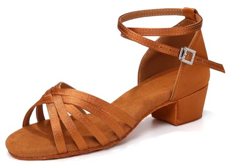 SWDZM Zapatos de Baile Latino Niña Tacón 3 cm Estándar Salsa Bailarina y Bachata Principiantes Bailarina Práctica,Marrón,EU 34