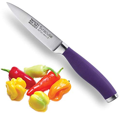 Taylors Eye Witness Syracuse Vegetable Paring Kitchen Knife - Professional 8cm/3.5” Cutting Edge, Multi Use. Ultra Fine Blade, Precision Ground Razor Sharp. Soft Textured Grip. Purple Coloured Handle.