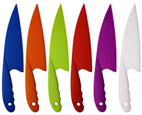 PENTA ANGEL 6 Colors Plastic Kitchen Knife Set Nylon Knife Children Safety Cooking Chef Knives for Fruit Lettuce Vegetable Salad Bread (6 Colors)