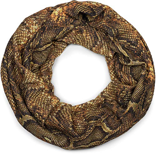 styleBREAKER Sciarpa Ladies Loop sciarpa con motivo di pitone serpente e superficie scintillante, sciarpa per tubi, sciarpa 01017127, colore:Giallo