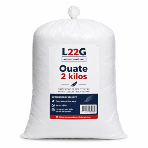L22G 2 Kilos De Ouate de Rembourrage Acrylique Basique, Fibre Synthétique Lavable - Sac 2 kg pour Le Garnissage de Coussins, Jouets, Peluches, Mercerie, Couture, Bourre, Textile