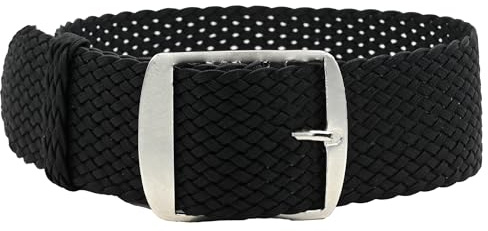Uhrenarmband Perlon in 18/20 mm Textil Retro Geflochten Atmungsaktiv Eichmüller (Schwarz, 18 mm)