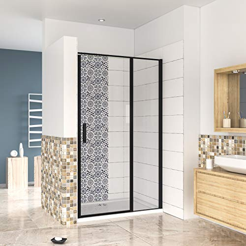 AICA porte de douche pivotante 100x185cm NOIR MAT en verre anticalcaire installation en niche