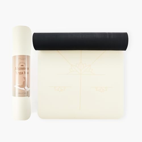 Myga Extra Large Yoga Mat with Alignment Lines – 6mm Thick Non-Slip Yoga Mat for Pilates & Fitness – Eco-Friendly, Durable & Sweat-Resistant for Home & Gym – 195x68cm, Cream