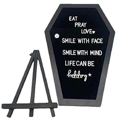 Voiakiu Felt Letter Board - Black Felt Coffin Letter Board Gothic Decor with Letters,Spooky Halloween Decor Letterboard for Tabletop Wall