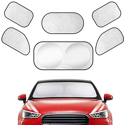 6 Pcs Car Windshield Sunshade, Car Sun Shade, Blocks UV Rays Sun Visor Protector, Front Window Sunshades, Foldable Car Sunshade Windscreen for SUV Truck to Keep Vehicle Cooler