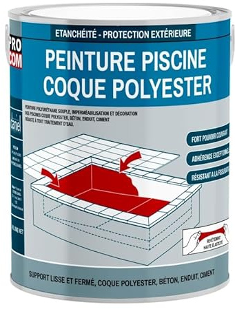 PRO COM Peinture piscine coque polyester et béton, peinture piscine polyuréthane étanche et souple 3 Kg