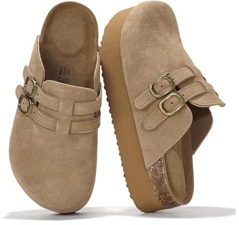 Project Cloud 100% Genuine Leather Womens Clogs - Mules for Women with Ultra Soft Memory Foam Insoles, 1.5 Inch Wedge Platform Clogs, Lightweight Non-slip Outsole, Arch Support (Stephi,Chstnt,5.5)