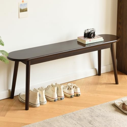 Buzleer Walnut Solid Wood Bench, 39.4 L – Narrow Mid-Century Wooden Benches for Entryway, Kitchen, Dining, Bedroom & Shoe Storage