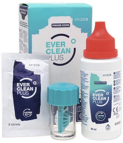 Avizor EVER clean PLUS (60ml + 8 Tablettes) - Kit de Voyage - Solution de Nettoyage et Désinfection de Lentilles - Idéal pour les Voyages