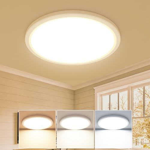 slochi Deckenlampe LED Deckenleuchte Flach, Ø22CM 3Farben 18W 1800LM Weiß | Wasserfest Rund Badlampe Decke, Modern LED Lampen für küche Badezimmer Schlafzimmer Flur Wohnzimmer
