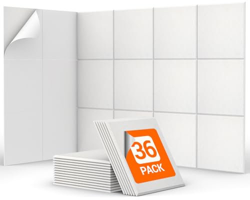 TONOR Lot de 36 Panneau Acoustique Mural Autocollante, 30 x 30 x 0,9cm Panneau Acoustique à Haute Densité, Mousse Acoustique Isolant Phonique pour Studio, Bureau, Chambre, Salon, Blanc