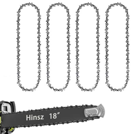 Hinsz 4 Pack/18 inch Chainsaw Chains for (45 cm)Bar, Replacement Chain Saw Chains, 3/8 LP Pitch, 62 Driver Links, .050(1.3mm) Gauge-Fits for Husqvarna, Mac Allister, Bosch and more-Without Guide Bar