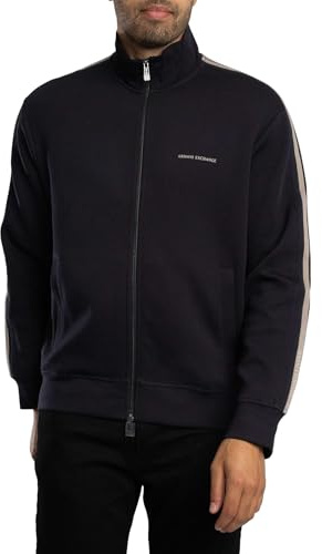 Armani Exchange Men's Long Sleeve Side Logo Lettering Zip Closure Sweatshirt, deep navy, M