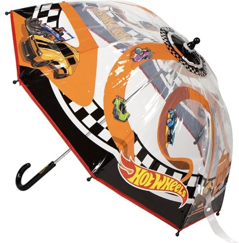 Poe Bubble Hot Wheels Manual Umbrella - Children's Umbrella with Transparent Dome Design and Racing Cars, Secure Opening and Reinforced Ribs for Kids Speed Fans, Hot Wheels, T45C:45 CM, licence
