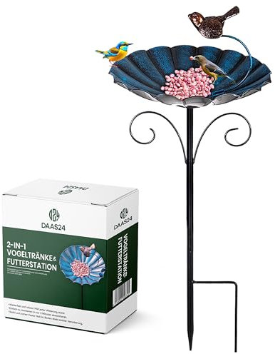2-in-1 Vogeltränke & Futterstation - Frostsicher Mit 26 cm Schale, 83 cm Ständer, Futterspender für Vögel, Winterfest, Futterschale & Wasserstelle Stehend