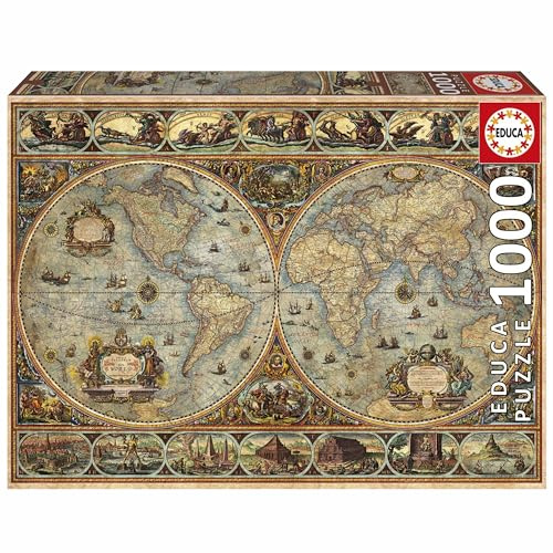 Educa - Puzzle 1000 pezzi Orbis Terrarum | Puzzle mappe e geografia | Misura 68x48 cm | Include colla Fix | Per adulti 14+ (20173)