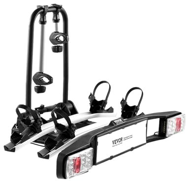 VEVOR Portabicicletas Compatible con Receptores de 5 cm, para 2 Bicicletas con Carga de hasta 65 kg, Portabicicletas con Cerradura para Bicicletas Eléctricas con Luz Trasera, 67,5 x 126,5 x 70,7 cm