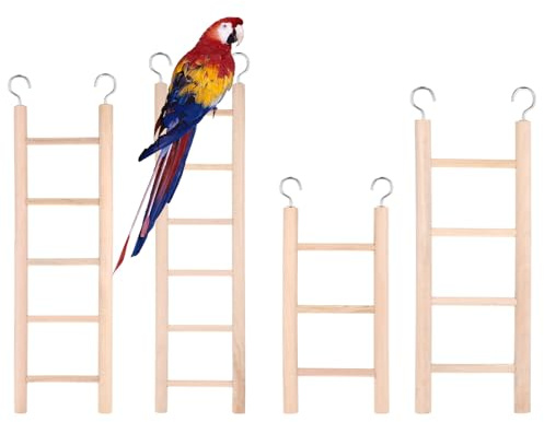 4 Pcs Wooden Bird Ladder Bird Toys for Parakeets Ladder Climbing Parakeet Toys Hanging Birds Ladders for Cage Cockatoo Toy for Parrots, Cockatoo, Lovebirds