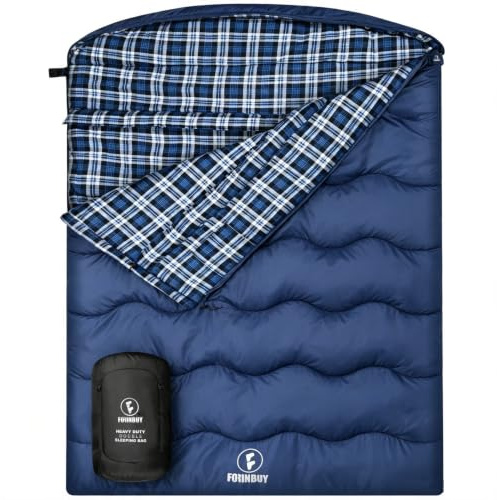FORINBUY Sac de Couchage Double Grand Confort Adulte – Flanelle Coton Chaud | Sac de Couchage 2 Personnes Détachable en 2 Unités, Idéal pour Camping Hiver, Van ou Maison – 3 Saisons