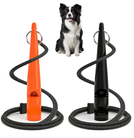 2 Piezas Silbato Perro, Silbato para perros de alta frecuencia silencioso, accesorio antiladridos ultrasónico con cordón, silbato ajustable para perros para todas las razas