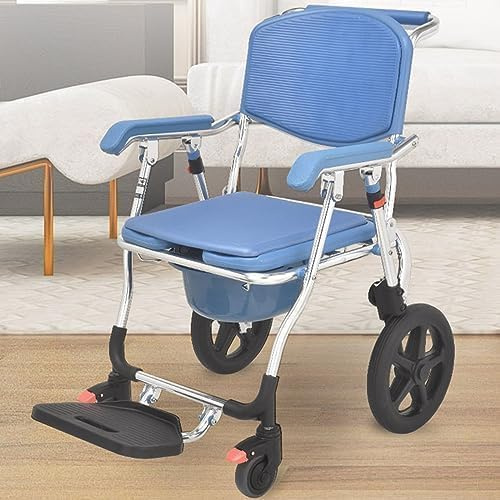 Toilet Chair for Seniors with Wheels, Shower Commode Wheelchair, Ergonomic Back, 150kg Weight Capacity, Bedside Commode Chair for Disabled Elderly