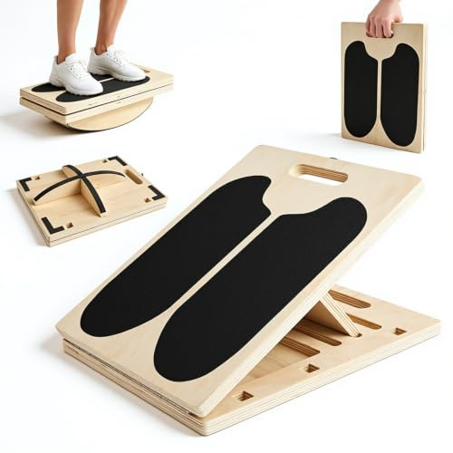 3 en 1 Planche d'équilibre en Bois Pliable, Angles Réglables, Portable | Planche inclinée pour étirement des Mollets et Entraînement de l’équilibre, Extenseur de Mollet à Angles Réglables
