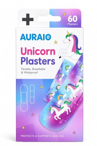 Auraio Childrens Kids Unicorn Plasters, Assorted Sizes - Pack of 60 | Strong adhesive