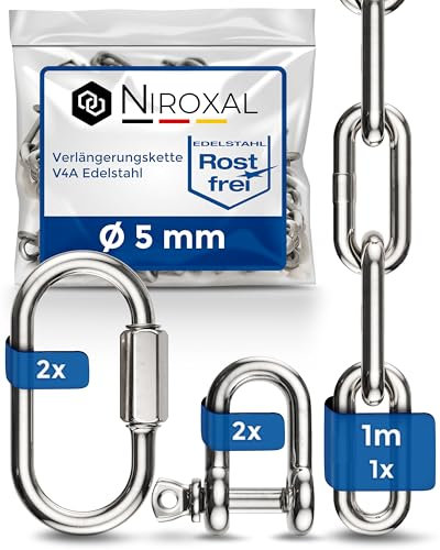 100-cm = 1 metros 3 mm cadena de extensión de acero inoxidable de 5 mm de espesor carga de ruptura max 350 kg con grilletes mosquetón de cadena de V4A set de montaje suspensión de saco de boxeo