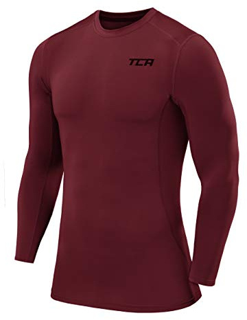 TCA Boys' Long Sleeve Compression Shirt, Athletic Workout Sports Undershirt Base Layer Top - Cabernet, SY 6-8 Years