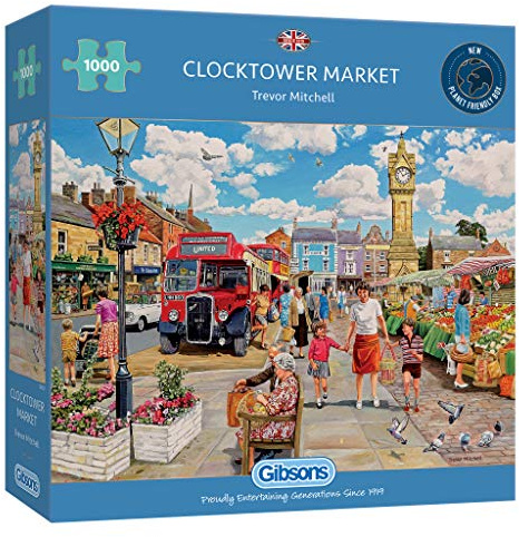 Clocktower Market 1000 Teile Puzzle | Trevor Mitchell | Nachhaltiges Puzzle für Erwachsene | Hochwertiges 100% recyceltes Brett | Gibsons Games