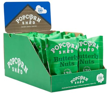 Popcorn Shed Peanut Butter Gourmet Popcorn (16 x 24g) - Peanut Butter Caramel Gourmet Popcorn with Roasted Peanuts, Easy & Low Calorie Snack, Perfect for Parties, Movie Nights & Gifting