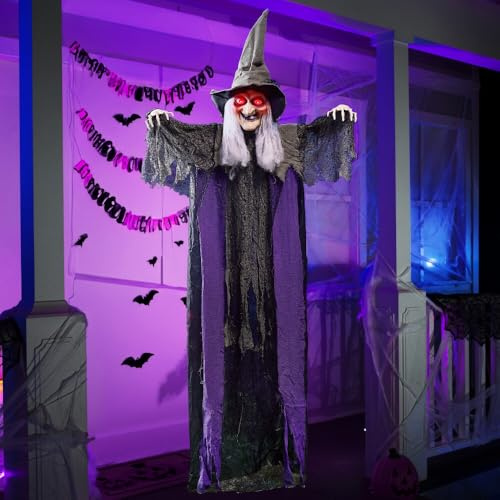 JOYIN - Decoración Colgante de Bruja para Halloween de 214cm con activación por Sonido. Bruja parlante Animada para Halloween, Ideal para Decorar Casas embrujadas, Jardines y césped.