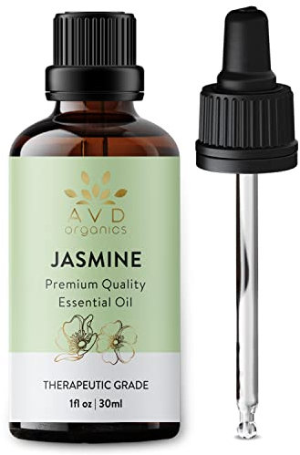 AVD ORGANICS jasminöl ätherisches öl für haut | rein und natürlich jasminöl | für Aromatherapie, Seifen, Kerzen, Massage, Parfüms, Raumduft Acetit für Diffusor |1 fl.oz