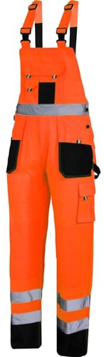 Lahti PRO Latzhose WARNHOSE SCHWARZ UND ORANGE | Größe XXL | Hoche Sichtbarkeitsklasse | Doppelt genäht | Einstellung der Breite