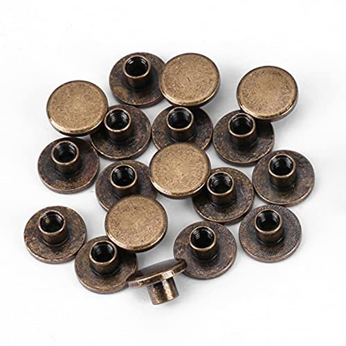 Ledernieten – 20 Stück Chicago Schrauben Flachkopf Kupfer Messing Gewindeschrauben Muttern Nägel Nieten Gürtel Lederkappe für Gürtel Taschen Lederschuhe(6.5mm)