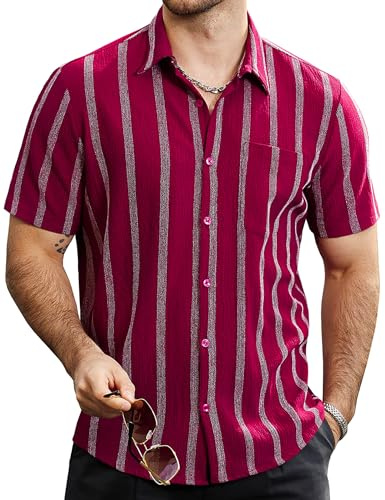 VATPAVE Mens Button Down Short Sleeve Shirt Summer Beach Shirts 3XL WineRed