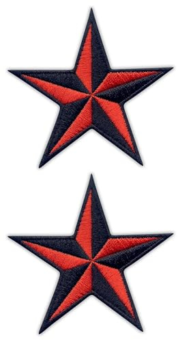 Set di 2 toppe ricamate con stella della vela, da cucire, colore: nero/rosso