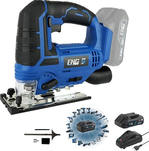 ENG PRO Seghetto Alternativo a batteria|Linea Professionale a Batteria ONE4ALL 20V |Profondità Taglio 80 mm Legno, 12 mm Alluminio, 5 mm Acciaio| Tagli Obliqui a 45°|1 Batteria 2.0Ah