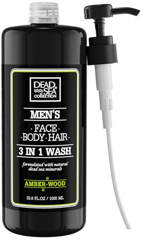 Dead Sea Collection Gel doccia 3 in 1 da uomo con olio di legno di ambra - Gel doccia, shampoo da uomo, detergente viso (1000 ml)
