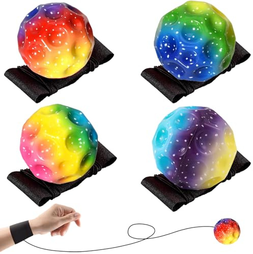 LUKIUP 2/4 Piezas Pelotas munequera con Cuerda Elástica, Colorido Moon Ball de 6CM, Bouncing SpaceBall Pelota de Goma de Rebote Pelota de Entrenamiento Deportivo, Juguete para Lanzar, Antiestrés(4pz)