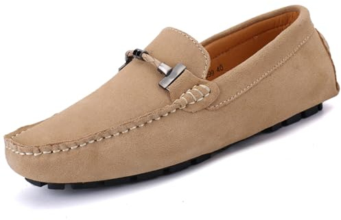 WUIWUIYU Men's Casual Slip-On Suede Penny Loafers Moccasin Driving Shoes Boat Shoes Size 9 Beige