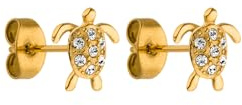 Purelei White Turtle Ohrringe (Gold, Silber, Rosegold), Wasserfeste Damenohrringe, Ohrstecker in Schildkrötenform aus Edelstahl mit Edelstein, Geschenk für Frauen (Gold)