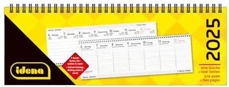 Idena 11160 - Tischkalender 2025 quer im Format 29,8 x 10,5 cm, pro Woche 2 Seiten, Schreibtischkalender mit Jahresübersicht und Spiralbindung