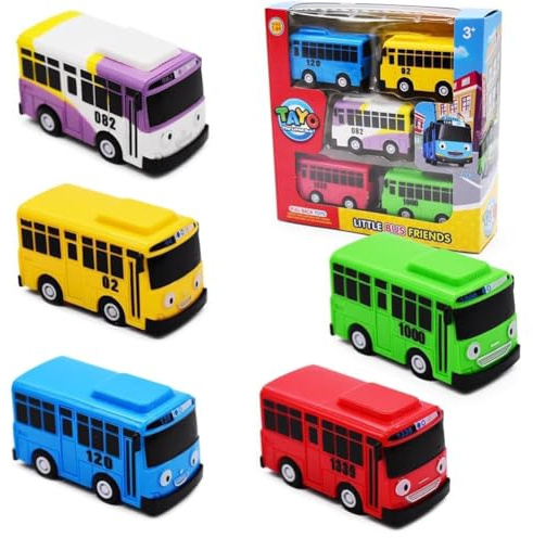NIEEKRUN Bus Car Toys,5 PCS Mini Coach Model Pull Back-Cars Trucks Vehicles Set for Toddlers Cast Set Small Pull Back Vehicles Inertia-Car Toy Friction Powered Educational-Toy for Kids Gift